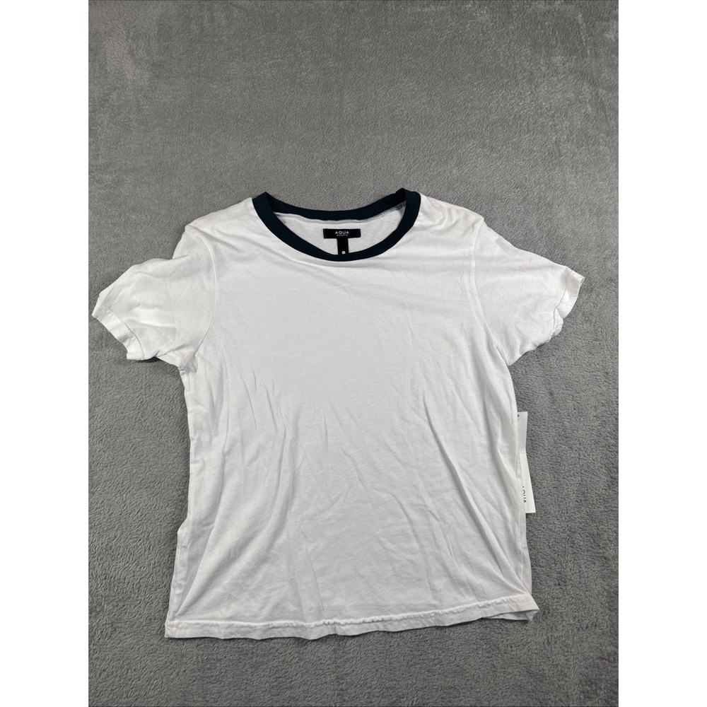 AQUA Athletic Short Sleeve Ringer Tee White and Green Women's Size Small New